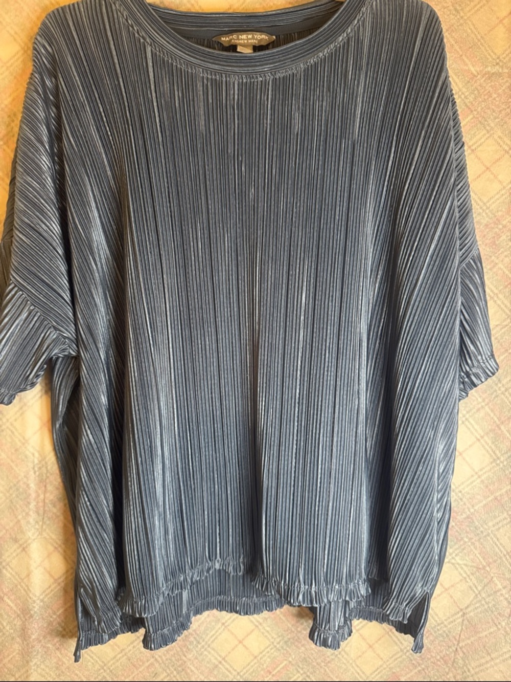 Marc New York Pleated Short-Sleeve Top in Steel Blue